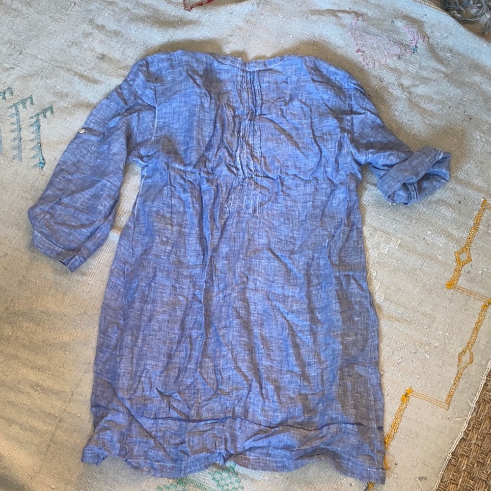 CP Shades Chambray Blue 100% Linen Tunic mini Dress sz Small - Picture 7 of 13